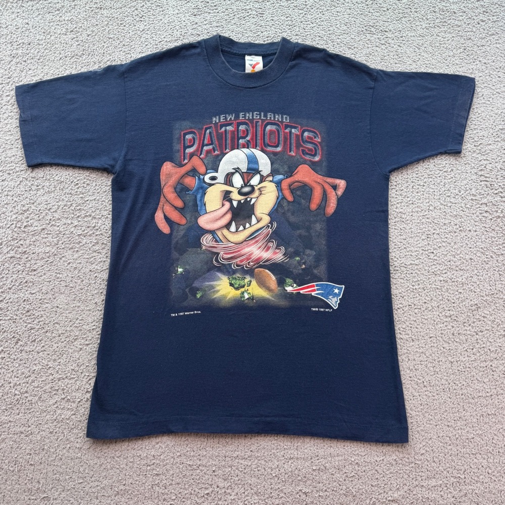 Vintage 1997 New England Patriots Taz T-Shirt Artex L Navy Blue Single Stitch